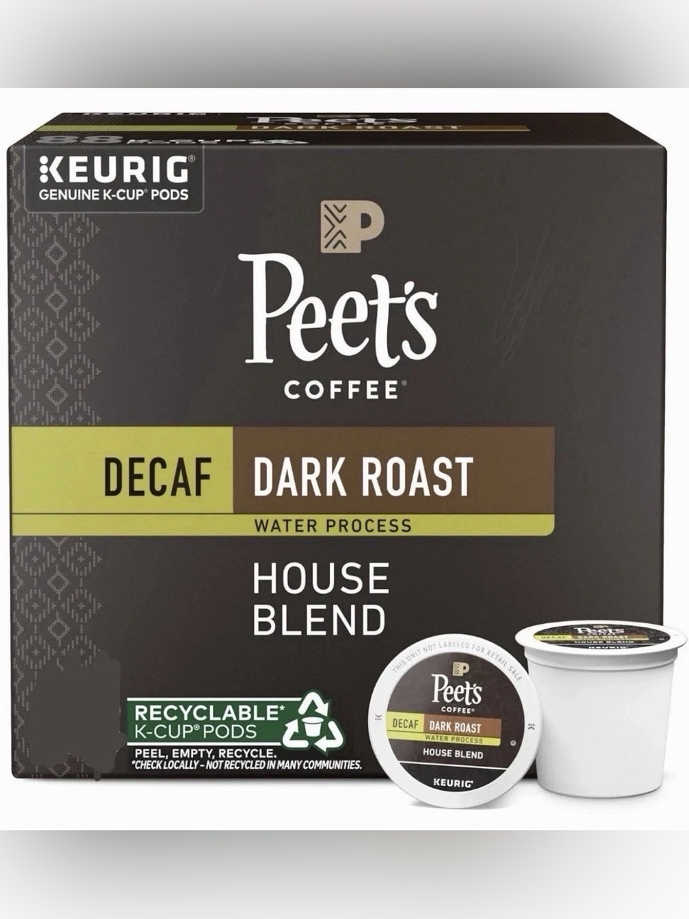 Peet's Coffee, Dark Roast Decaf Keurig K-Cup Pods - Decaf House Blend, 88 Count
